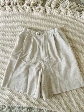 High-Waist Oatmeal Flax-Blend A-Line Shorts